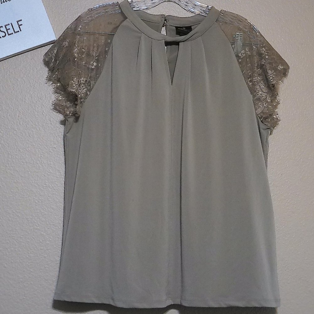 Short Sheer Lace Sleeve Taupe SZ XL by Worthington